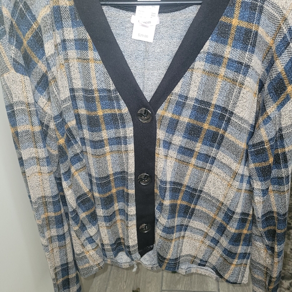 Maurices Sweaters - Avenue Blue, Gray and Tan Plaid Button-Up Cardigan